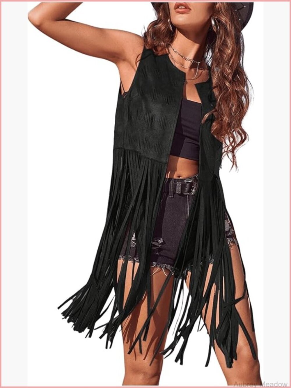 Fringe Vest Sleeveless 70s Hippie Faux Suede Trim Tassel Jacket Cardigan